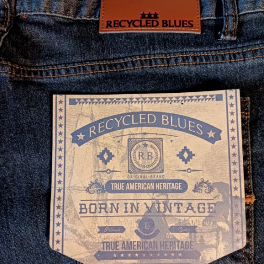 Recycled Blues mens Jeans 34 x 32 Slim Straight Stretch Denim Indigo Blue 120382 - Picture 7 of 12